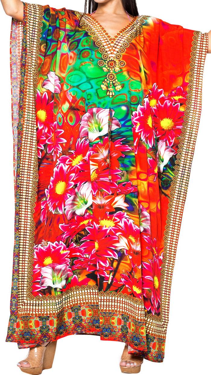 la leela LA LEELA Soft Digital Womens Beach Wear Maxi Caftan Top Multi 205 One Size Multicolor_V570