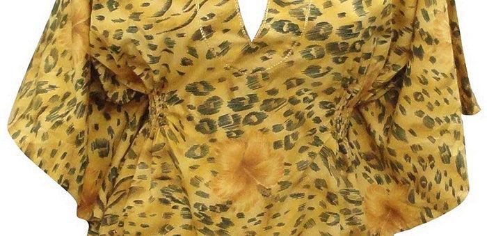 La Leela LA LEELA Soft Fabric Printed Beach Tunic Cover Up OSFM 8-14 [M-L] Brown_2230