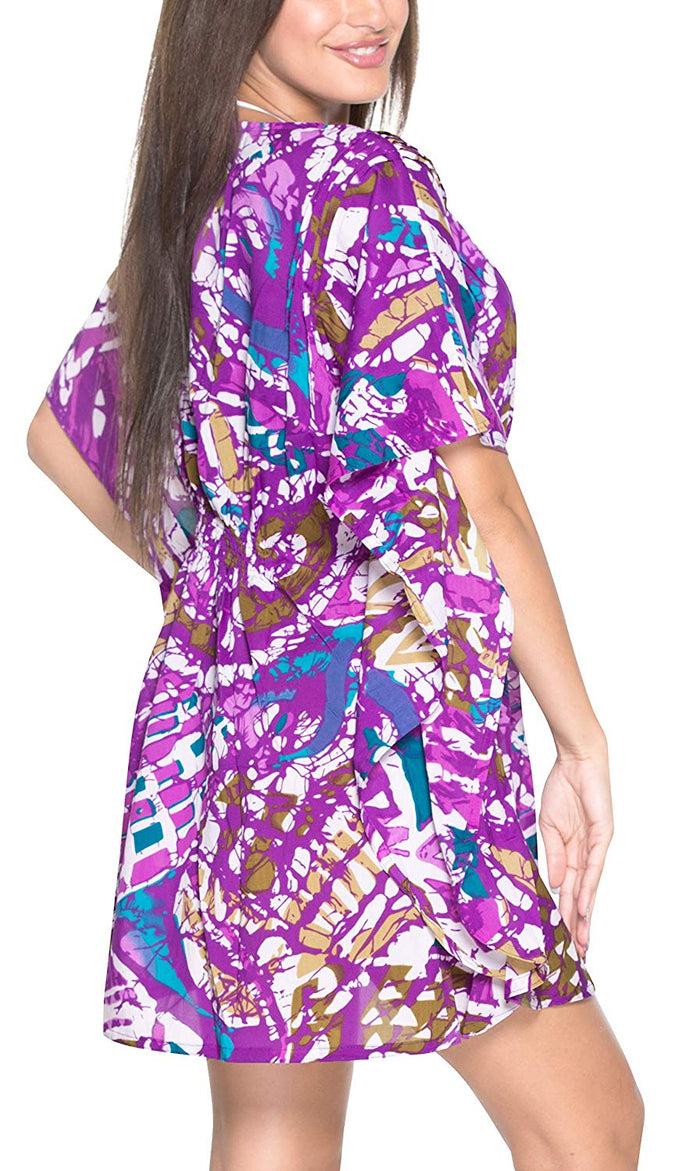 La Leela LA LEELA Soft Fabric Printed Tassel Swim Cover Up OSFM 8-14 [M-L] Purple_2218