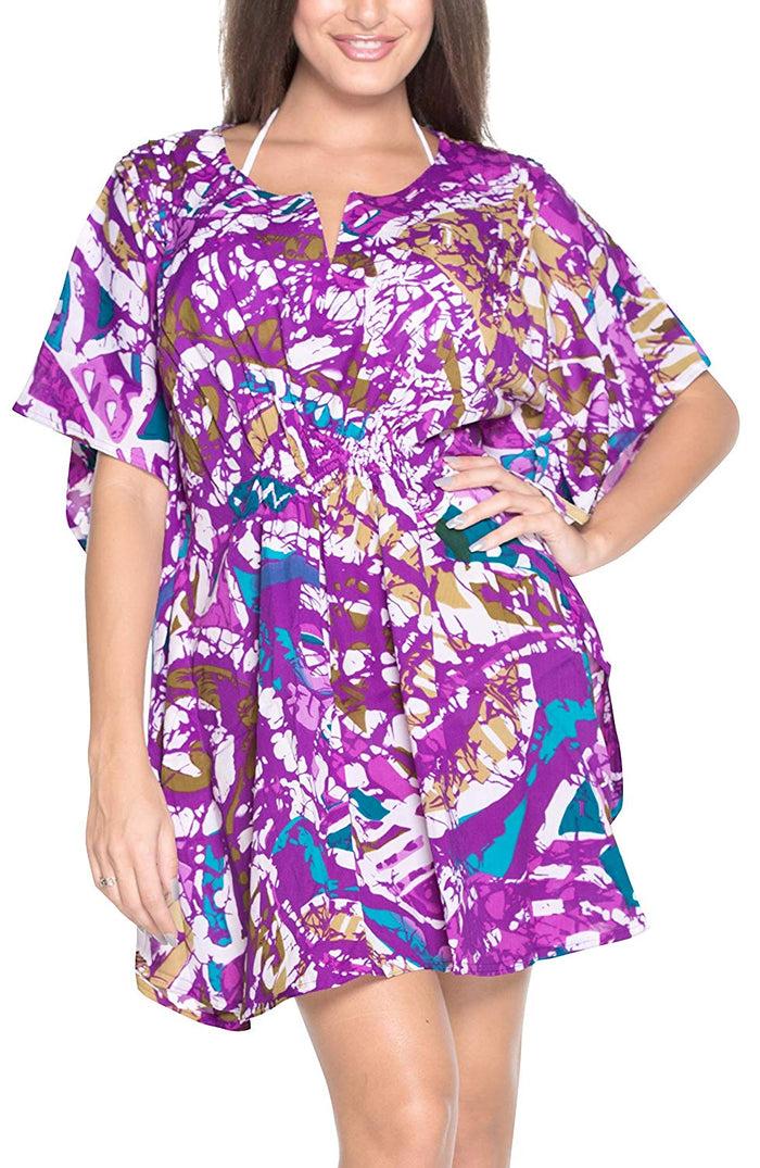la leela LA LEELA Soft fabric Printed Tassel Swim Cover Up OSFM 8-14 [M-L] Purple_2218