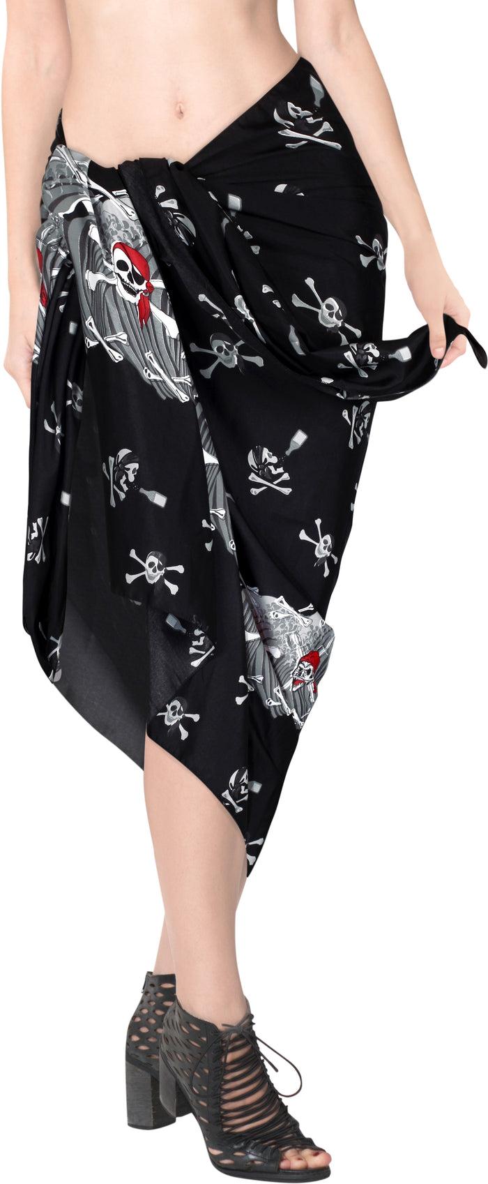 La Leela La Leela Soft Light Long Swim Women's Skull Halloween Costume Swimsuit Pareo Cover Ups Beach Sarong Halloween Black_N296