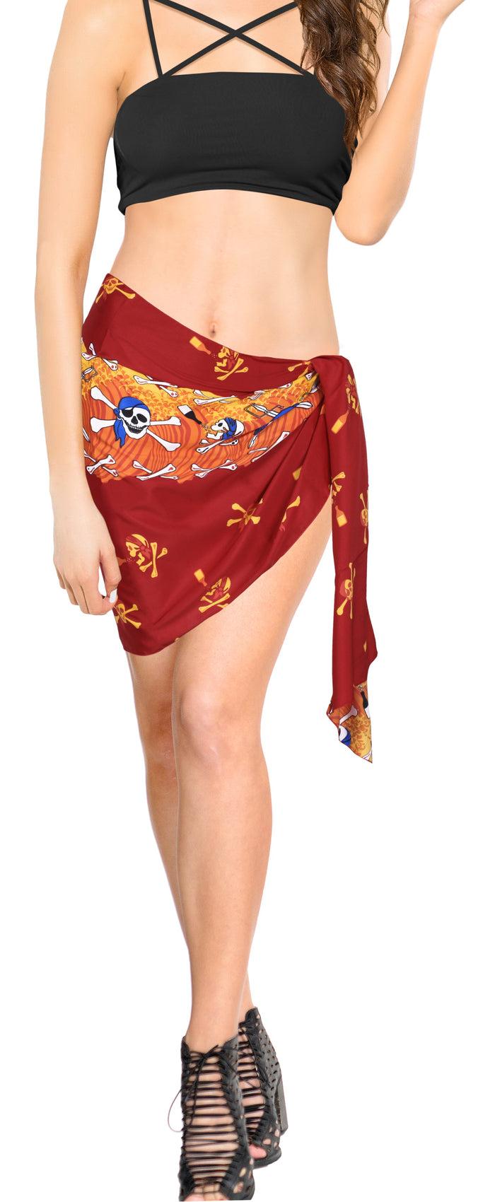 La Leela La Leela Soft Light Long Swim Women's Skull Halloween Costume Swimsuit Pareo Cover Ups Beach Sarong Blood Red_Q70