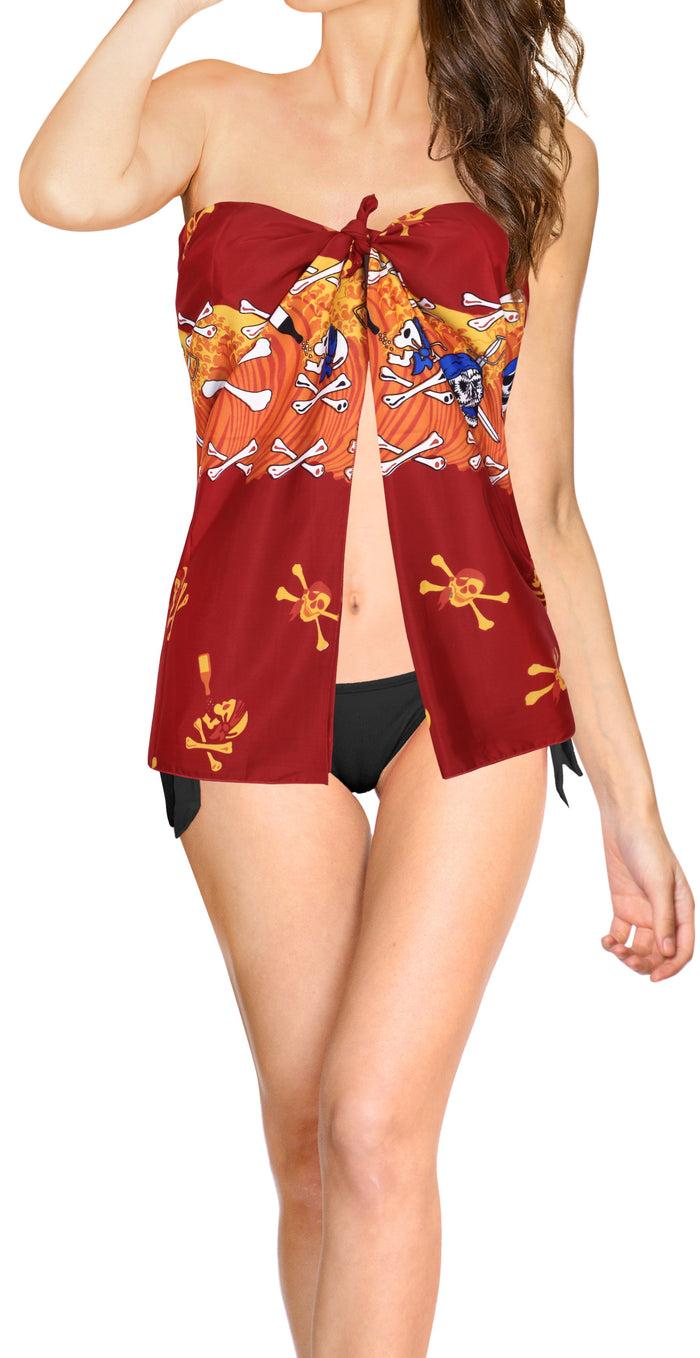 La Leela La Leela Soft Light Long Swim Women's Skull Halloween Costume Swimsuit Pareo Cover Ups Beach Sarong Blood Red_Q70
