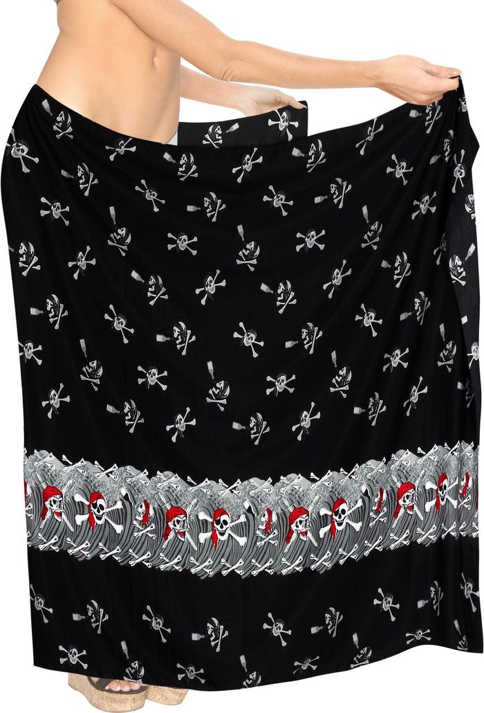 la leela La Leela Soft Light Long Swim Women's Skull Halloween Costume Swimsuit Pareo Cover Ups Beach Sarong Halloween Black_N296