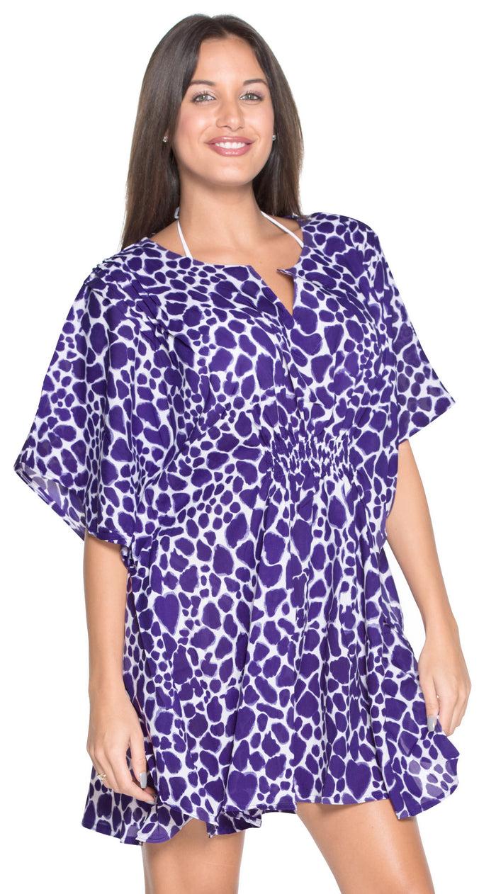 La Leela La Leela SOFT Likre Elasticated TUNIC Swimwear Short Beach Dress Cover Up Purple