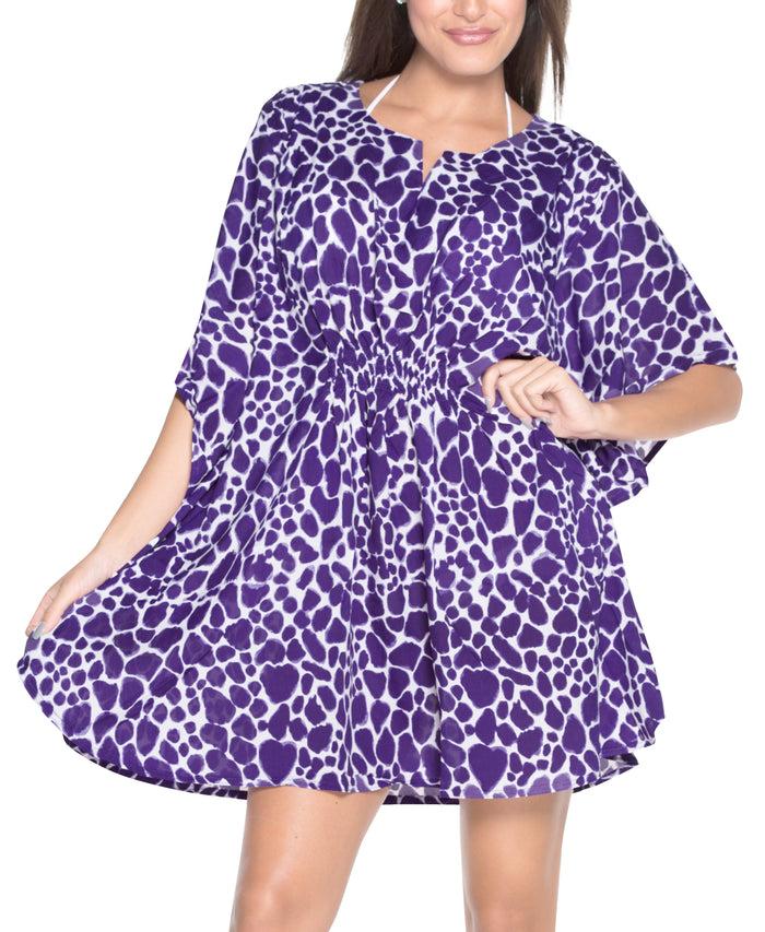 la leela La Leela SOFT Likre Elasticated TUNIC Swimwear Short Beach Dress Cover up Purple