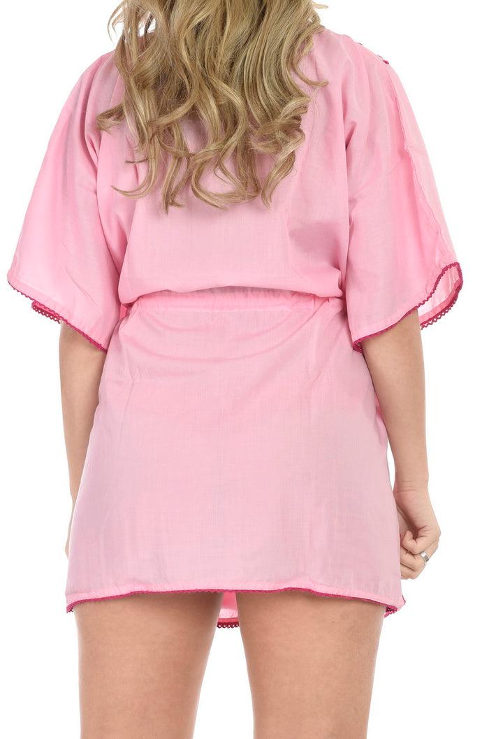La Leela La Leela SOFT Rayon Embroidered Neck Bikini Swimwear TUNIC Evening Dress Pink