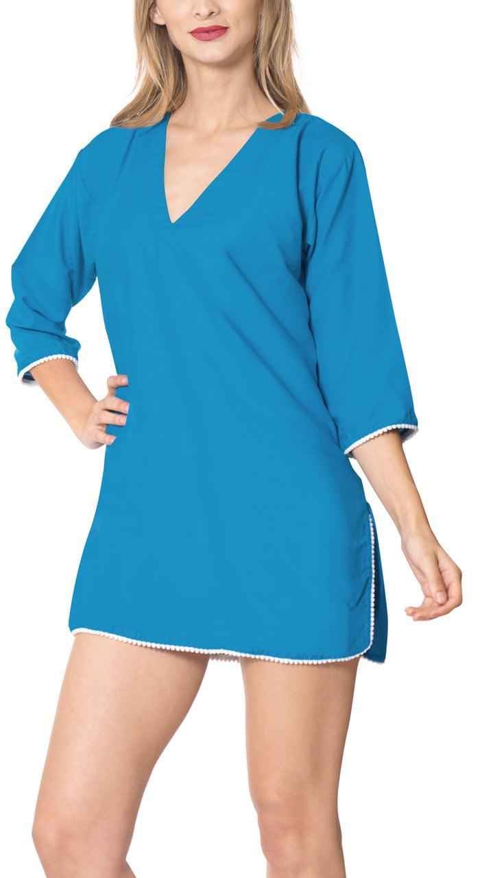 la leela La Leela Solid Long sleeves Beach wear Pom Pom Bikini Swimwear Cover up TOP XL