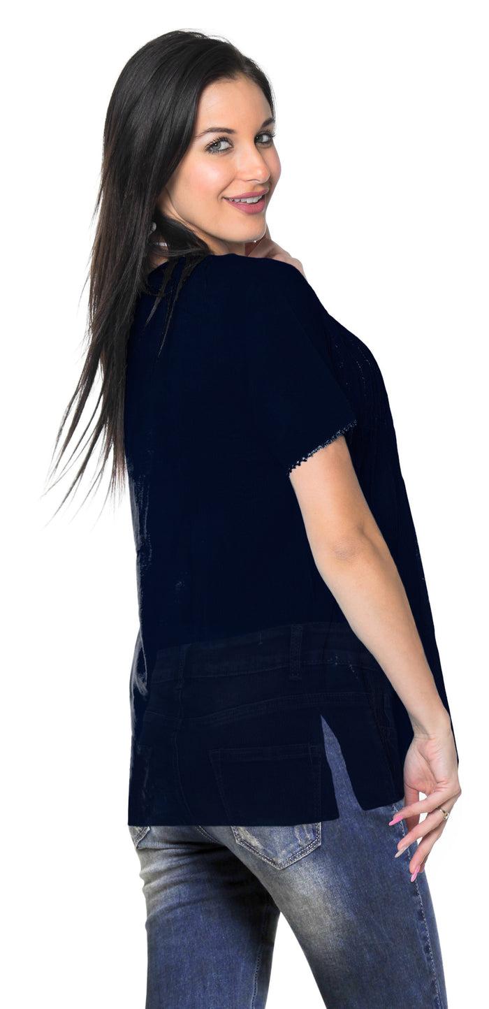 La Leela La Leela SOLID Tunic Top Blouse Round Neck Short Sleeve Beach Coverup M