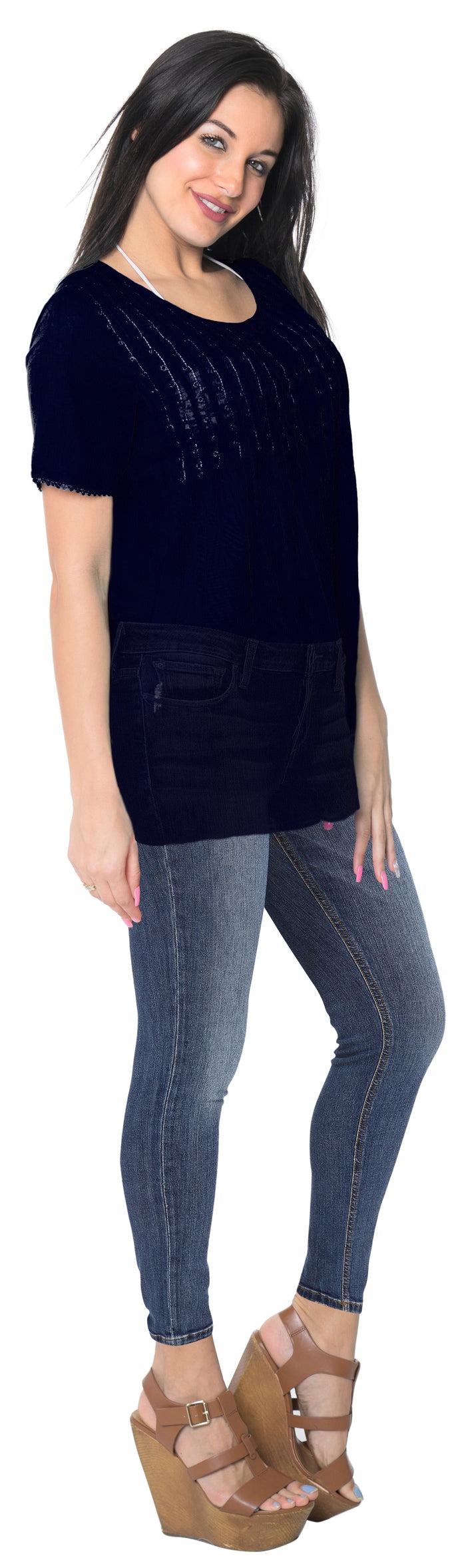 La Leela La Leela SOLID Tunic Top Blouse Round Neck Short Sleeve Beach Coverup M