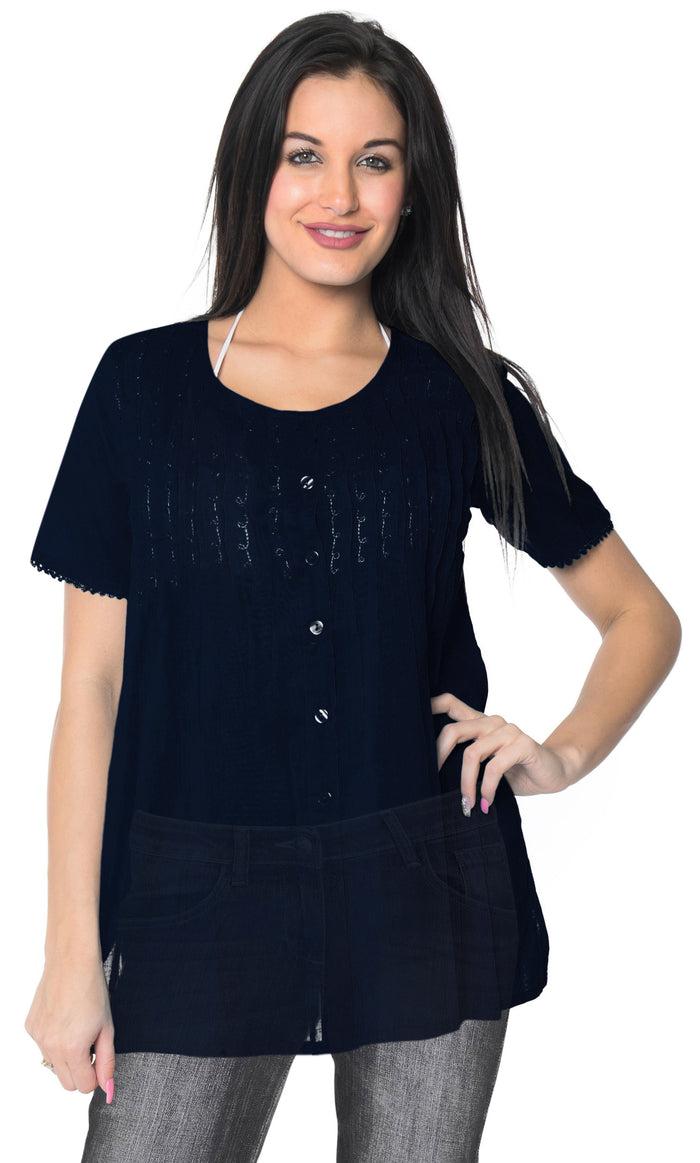 la leela La Leela SOLID Tunic Top Blouse Round Neck Short Sleeve Beach Coverup M