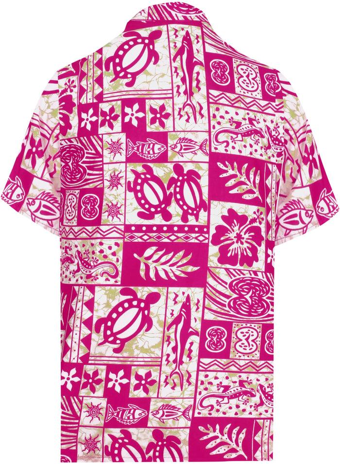 La Leela LA LEELA Support Pink Breast Cancer Shirt Aquatic Life Hawaiian Beach Shirt For Men's Casual Button Down Tropical Aloha White_W127