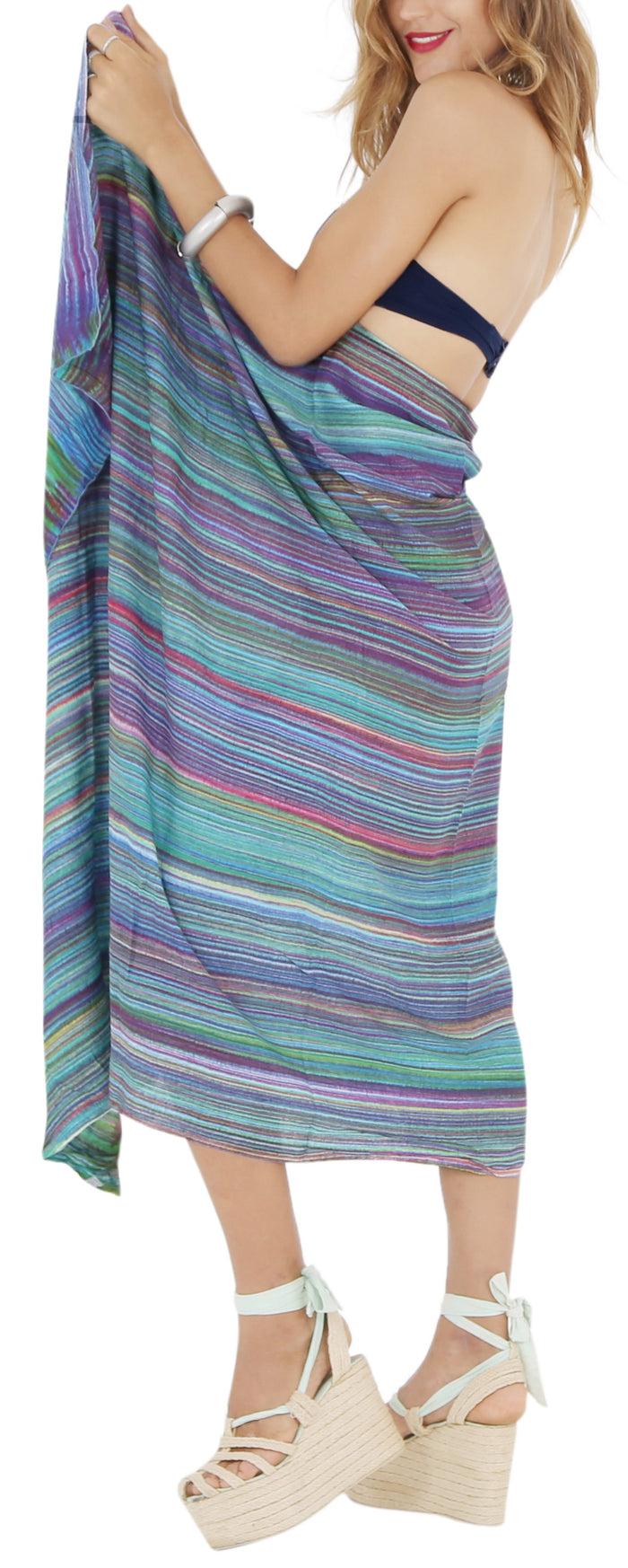 La Leela LA LEELA Swim Tie Pareo Women Sarong Bikini Cover Up Tie Dye 78"X43" Multi_4454
