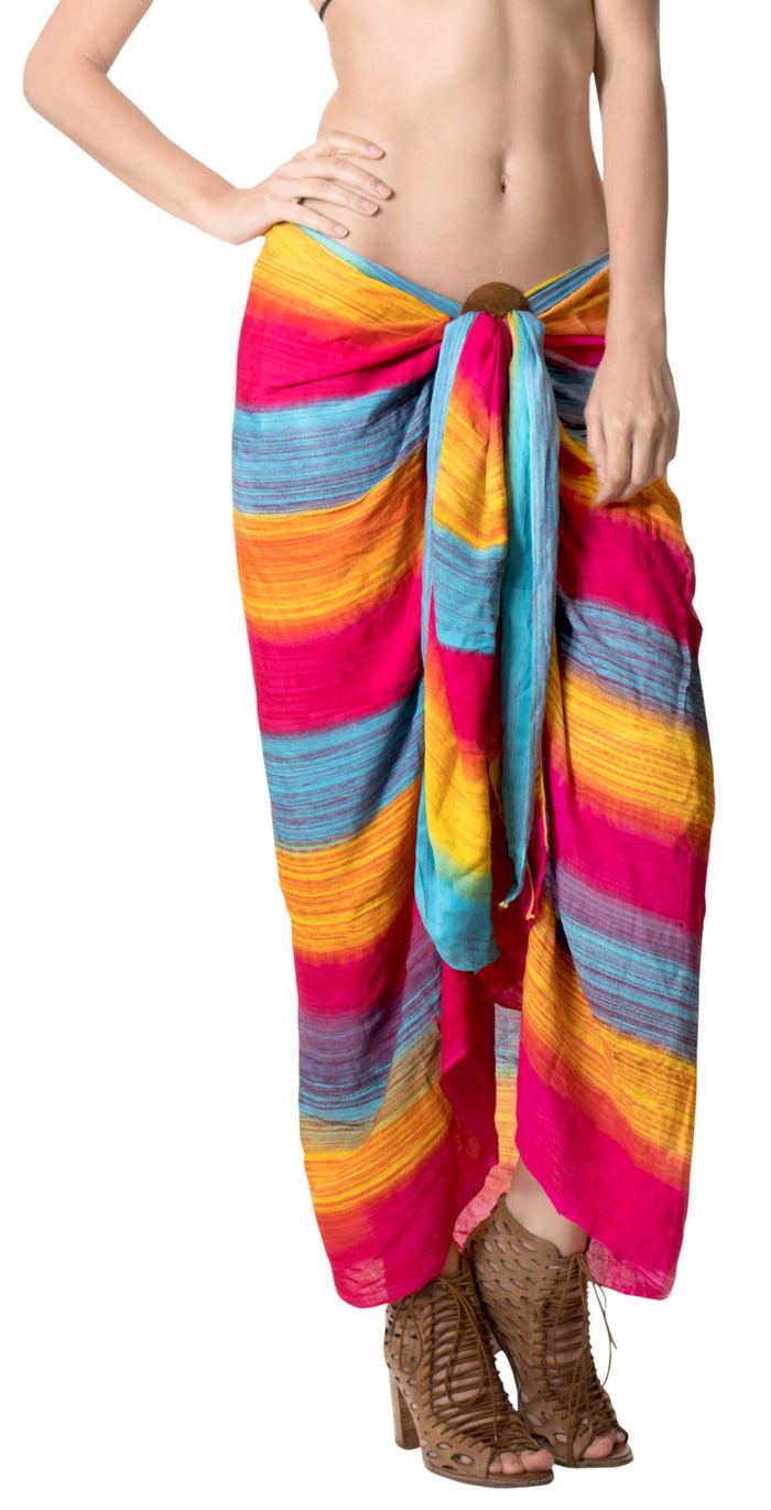 La Leela LA LEELA Swimsuit Bathing Beach Sarong Bikini Cover Up Tie Dye 78"X43" Pink_4483