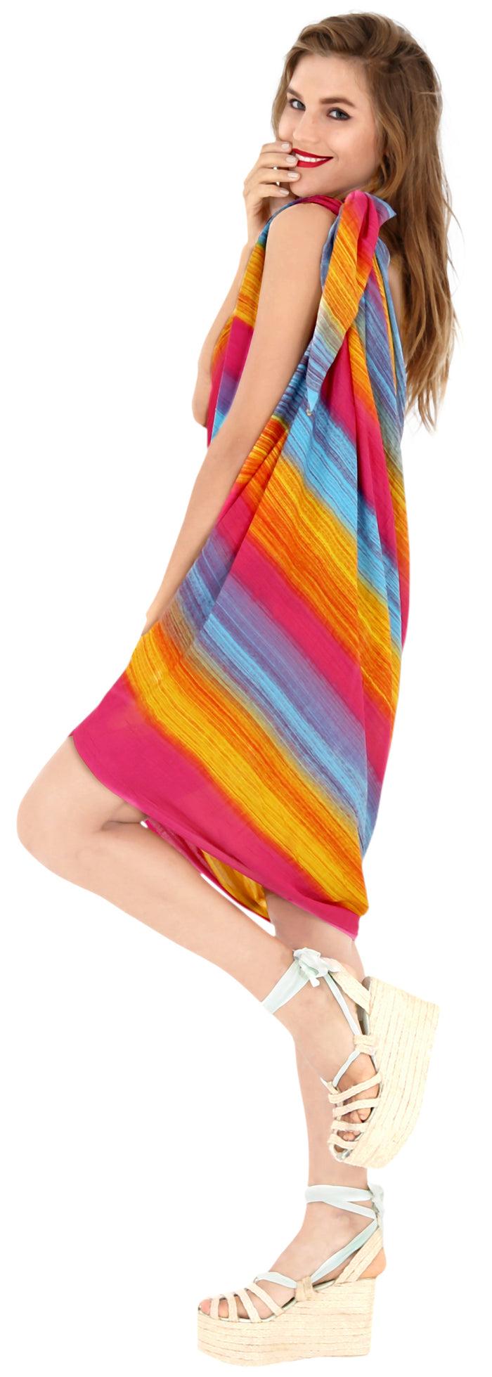 la leela LA LEELA Swimsuit Bathing Beach Sarong Bikini Cover up Tie Dye 78"X43" Pink_4483