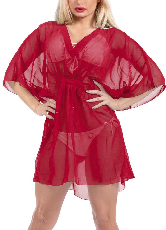 la leela LA LEELA Swimsuit Cover ups Beach Kimono Dress For Women Red_Y408 OSFM 4-14{S-L]