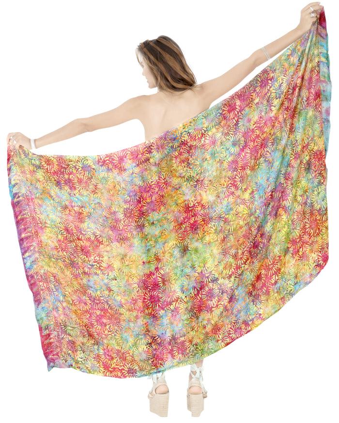 La Leela LA LEELA Swimsuit Tie Slit Skirt Sarong Bikini Cover Up Printed 78"X43" Orange_4431