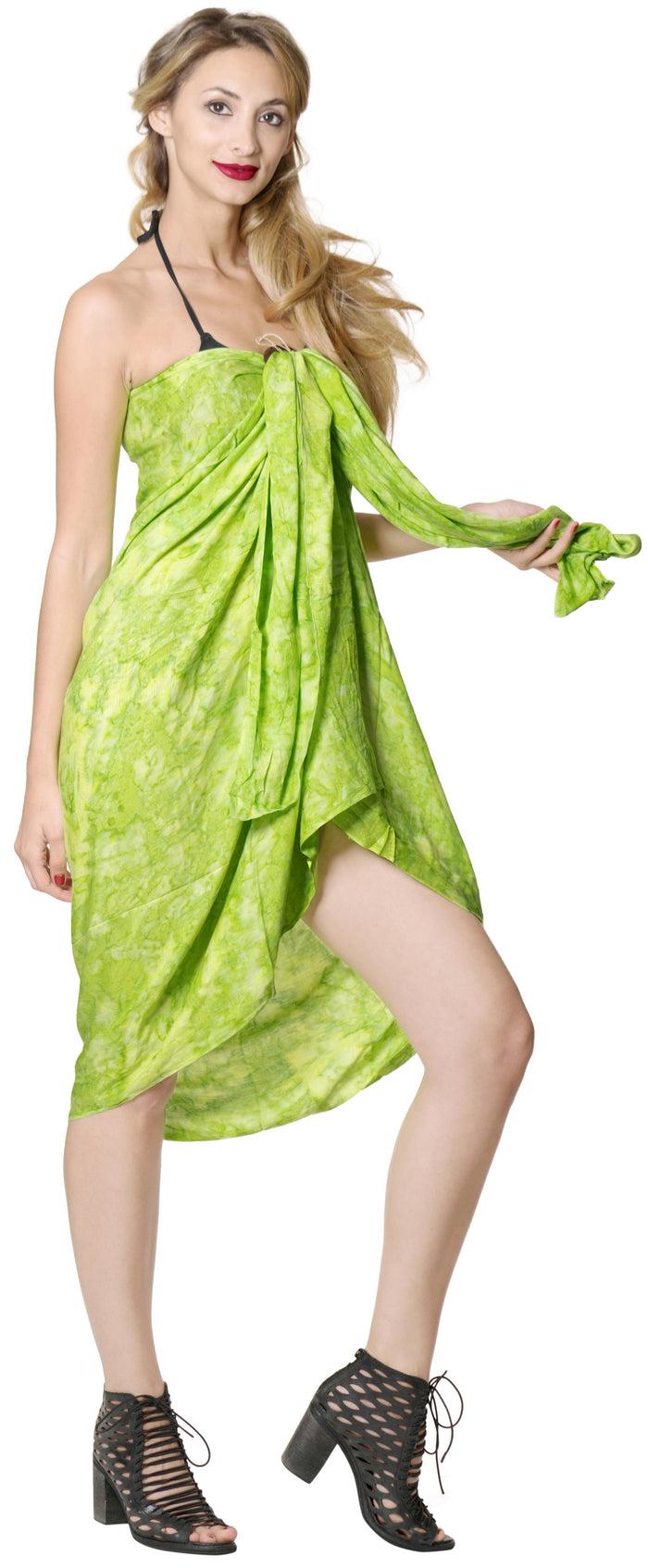 La Leela La Leela Swimwear Rayon Hawaiian Beach Dress Swimsuit Sarong Tie Dye 78"X43" Parrot Green_4460