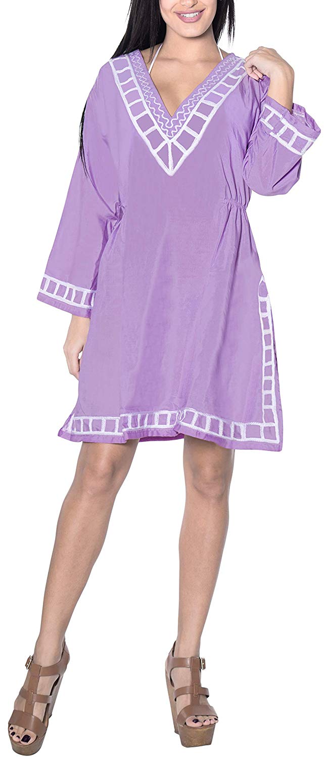 La Leela LA LEELA Swimwear Swimsuit Beach Bikini Cover Up Women Summer Dress Embroidery