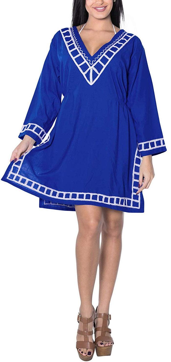 La Leela LA LEELA Swimwear Swimsuit Beach Bikini Cover Up Women Summer Dress Embroidery