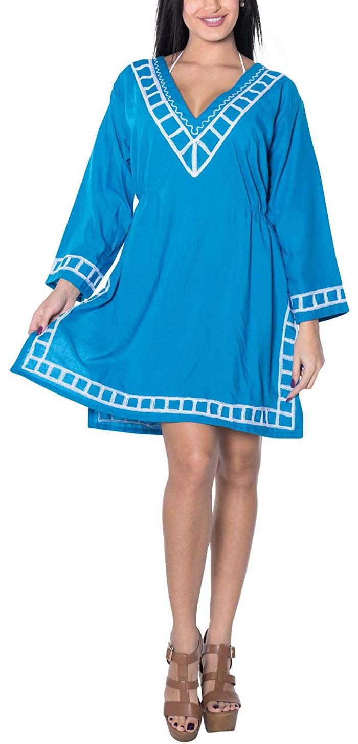 La Leela LA LEELA Swimwear Swimsuit Beach Bikini Cover Up Women Summer Dress Embroidery