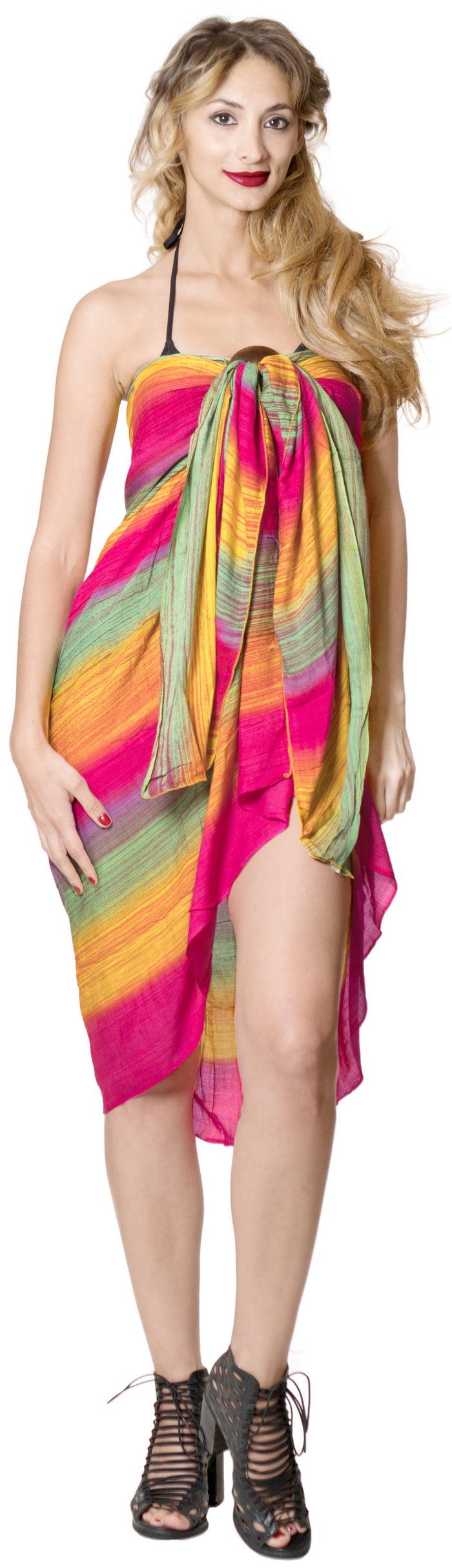 La Leela LA LEELA Swimwear Womens Scaf Sarong Bikini Cover Up Tie Dye 78"X43" Green_6816