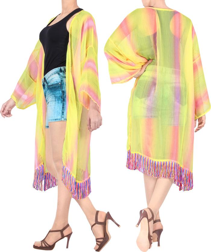 La Leela LA LEELA Women Bathing Suit Beach Summer Kimono Maxi Dress US L-4X Yellow_V996