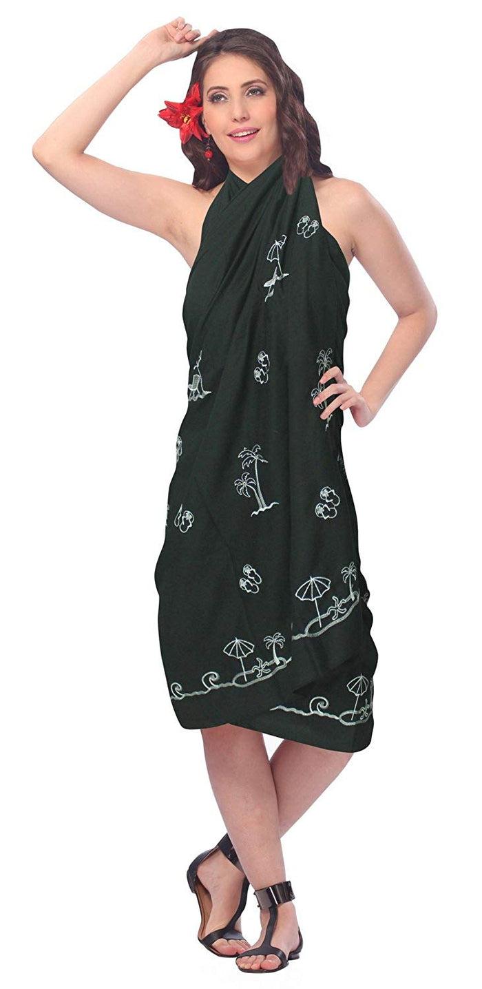 La Leela LA LEELA Women Bikini Cover Up Wrap Dress Swimwear Sarong Solid 2 ONE Size