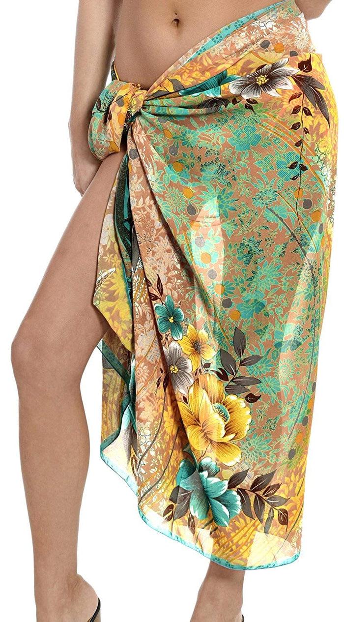 La Leela LA LEELA Women Bikini Cover Up Wrap Swimwear Sarong Satin_Stripe ONE Size