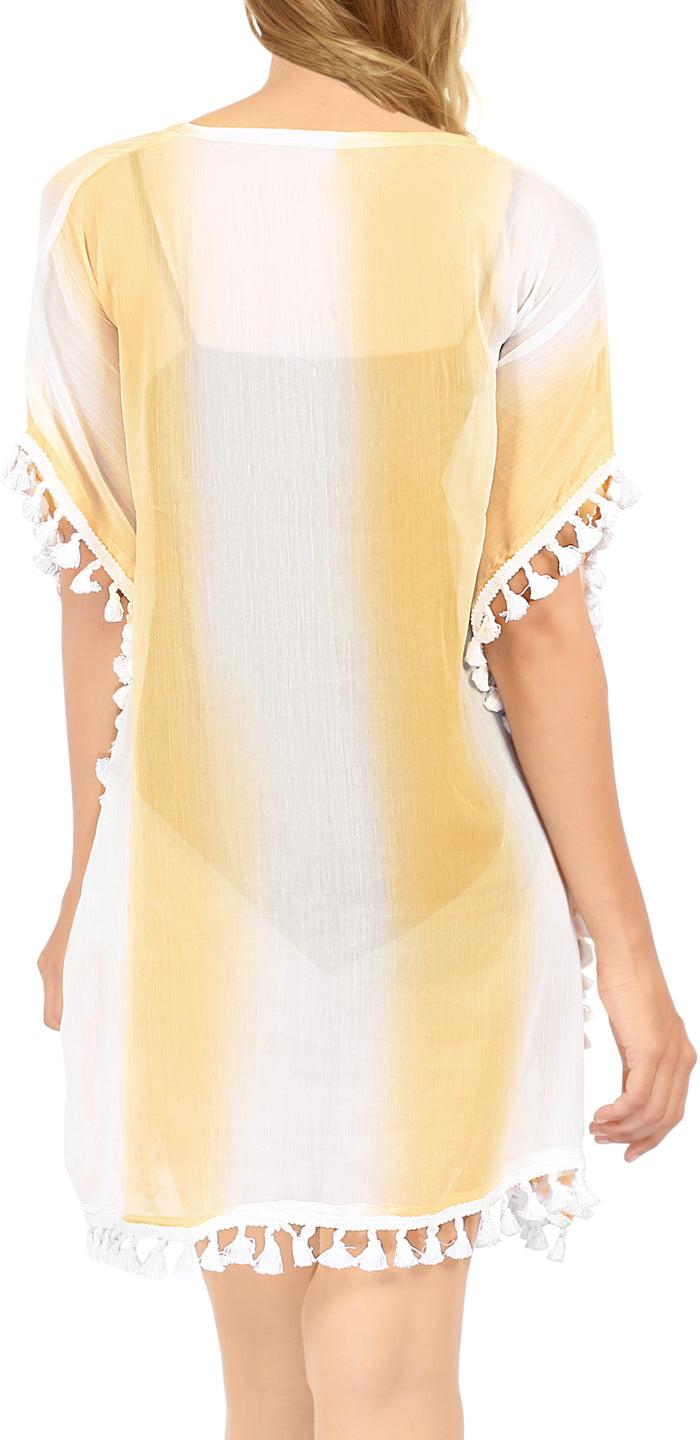 La Leela LA LEELA Women Caftan Bikini Swimwear Cover Up Dress US 0-8 [XS- M] White_S365