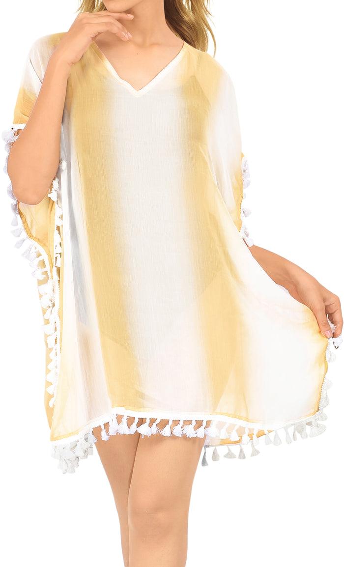 la leela LA LEELA Women Caftan Bikini Swimwear Cover Up Dress US 0-8 [XS- M] White_S365
