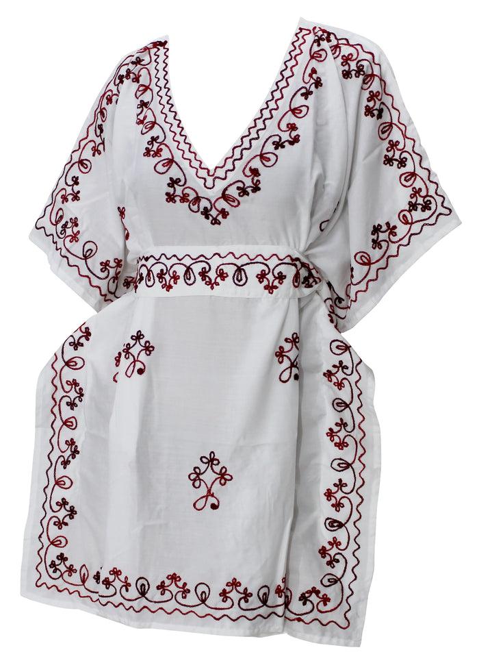 la leela LA LEELA Women Casual V Neck Short Sleeve Kaftan Summer Dress US 10-14 White_T322
