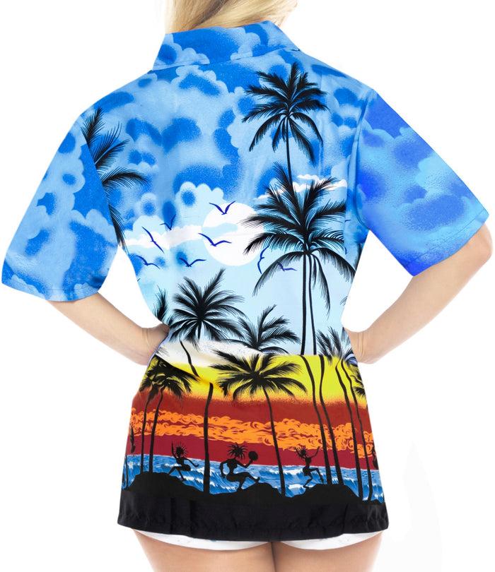La Leela LA LEELA Women Hawaiian Shirt Beach Blouses Tank Top Aloha Boho Casual Holiday Button Up - W959