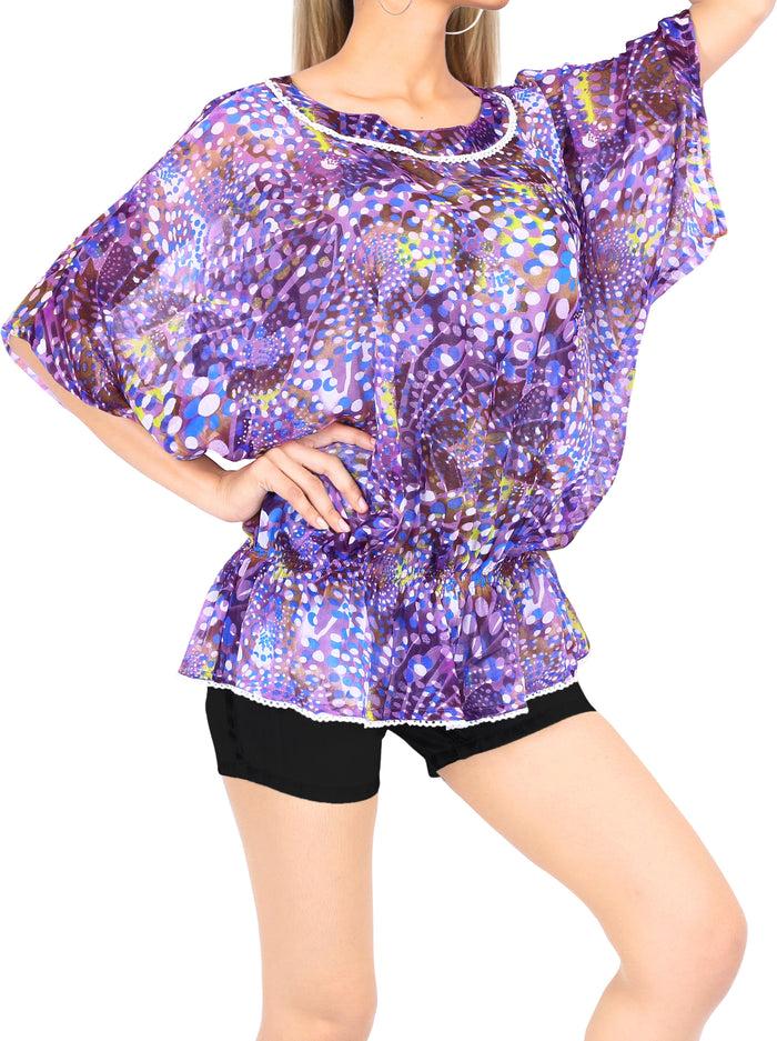 La Leela LA LEELA Women Kimono Bikini Swimwear Cover Ups Dress Tops US 8-14 Purple_V284