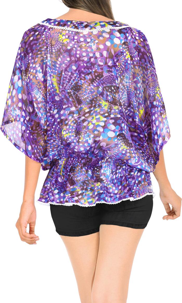 La Leela LA LEELA Women Kimono Bikini Swimwear Cover Ups Dress Tops US 8-14 Purple_V284
