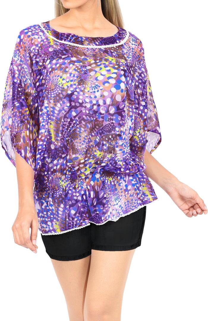 la leela LA LEELA Women Kimono Bikini Swimwear Cover Ups Dress Tops US 8-14 Purple_V284