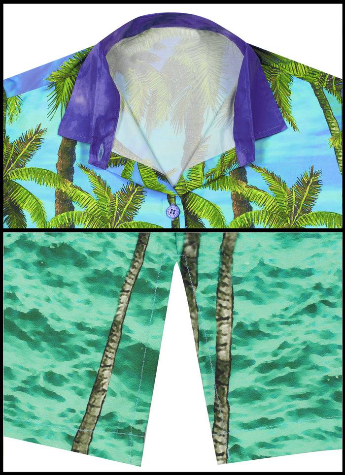 La Leela La Leela Women's Bamboo Grove Hawaiian Aloha Tropical Beach Short Sleeve Relaxed Fit Blouse Printed Shirt Blue