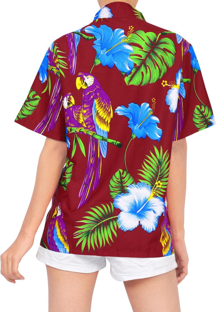 La Leela LA LEELA Women's Beach Casual Hawaiian Blouse Short Sleeve Button Down Shirt Plus Size Maroon