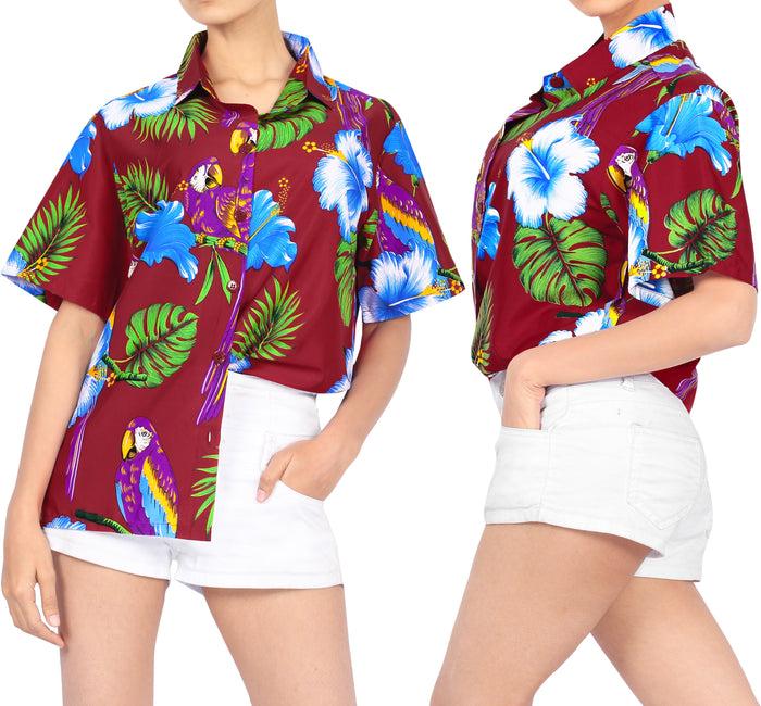 La Leela LA LEELA Women's Beach Casual Hawaiian Blouse Short Sleeve Button Down Shirt Plus Size Maroon