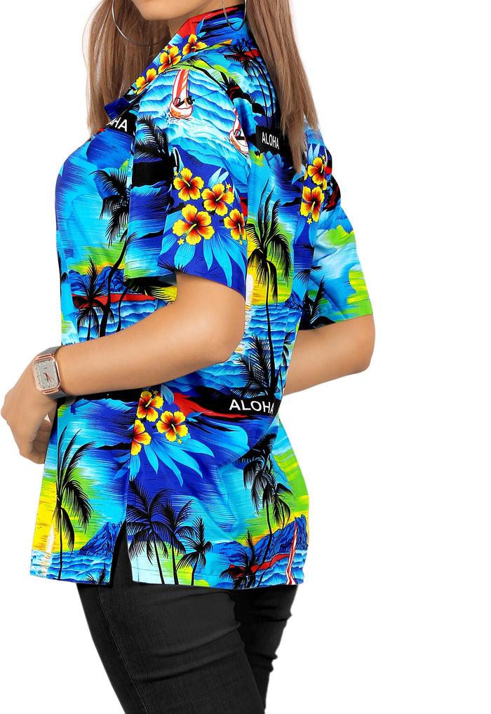 La Leela LA LEELA Women's Beach Casual Hawaiian Blouse Short Sleeve Button Down Shirt Tank Top Blue