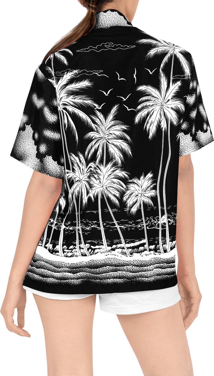 La Leela LA LEELA Women's Beach Casual Hawaiian Blouse Short Sleeves Button Down Shirt Black