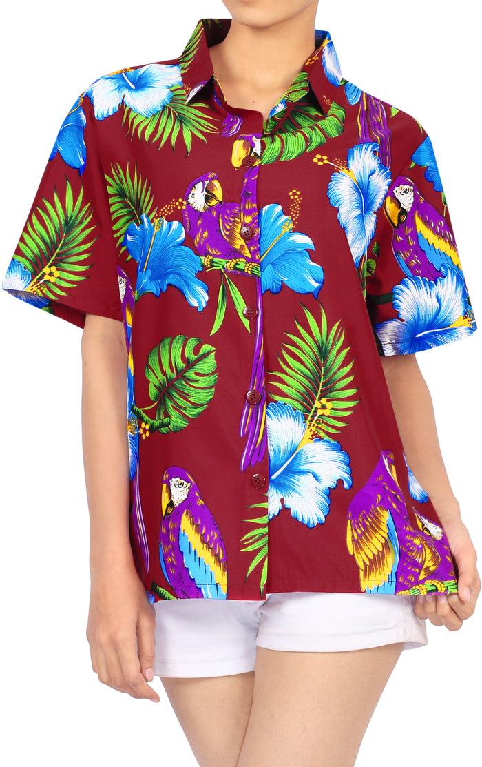 la leela LA LEELA Women's Beach Casual Hawaiian Blouse Short Sleeve button Down Shirt Plus size Maroon