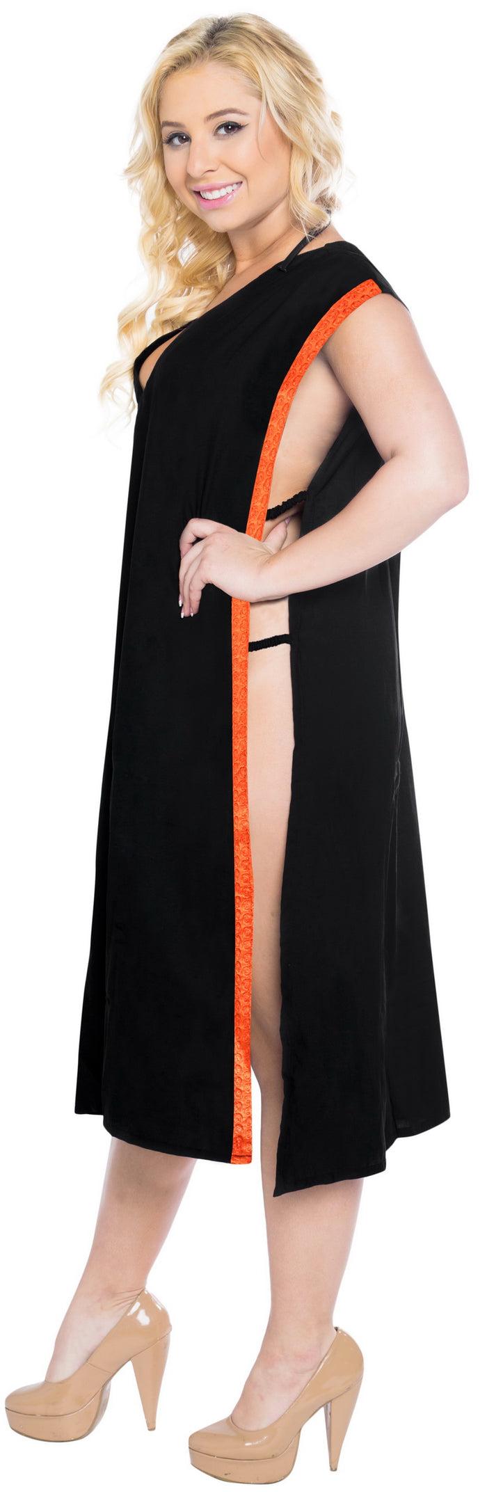 La Leela LA LEELA Women's Beach Swimsuit For Women Cover-ups Printed Bikini Cover-Up Side Cut Orange Solid Plain Black