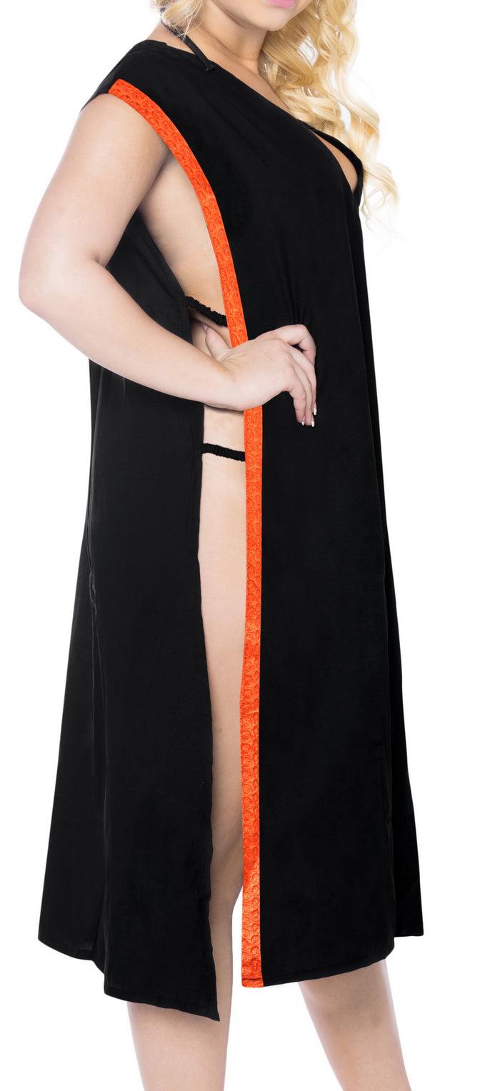 La Leela LA LEELA Women's Beach Swimsuit For Women Cover-ups Printed Bikini Cover-Up Side Cut Orange Solid Plain Black