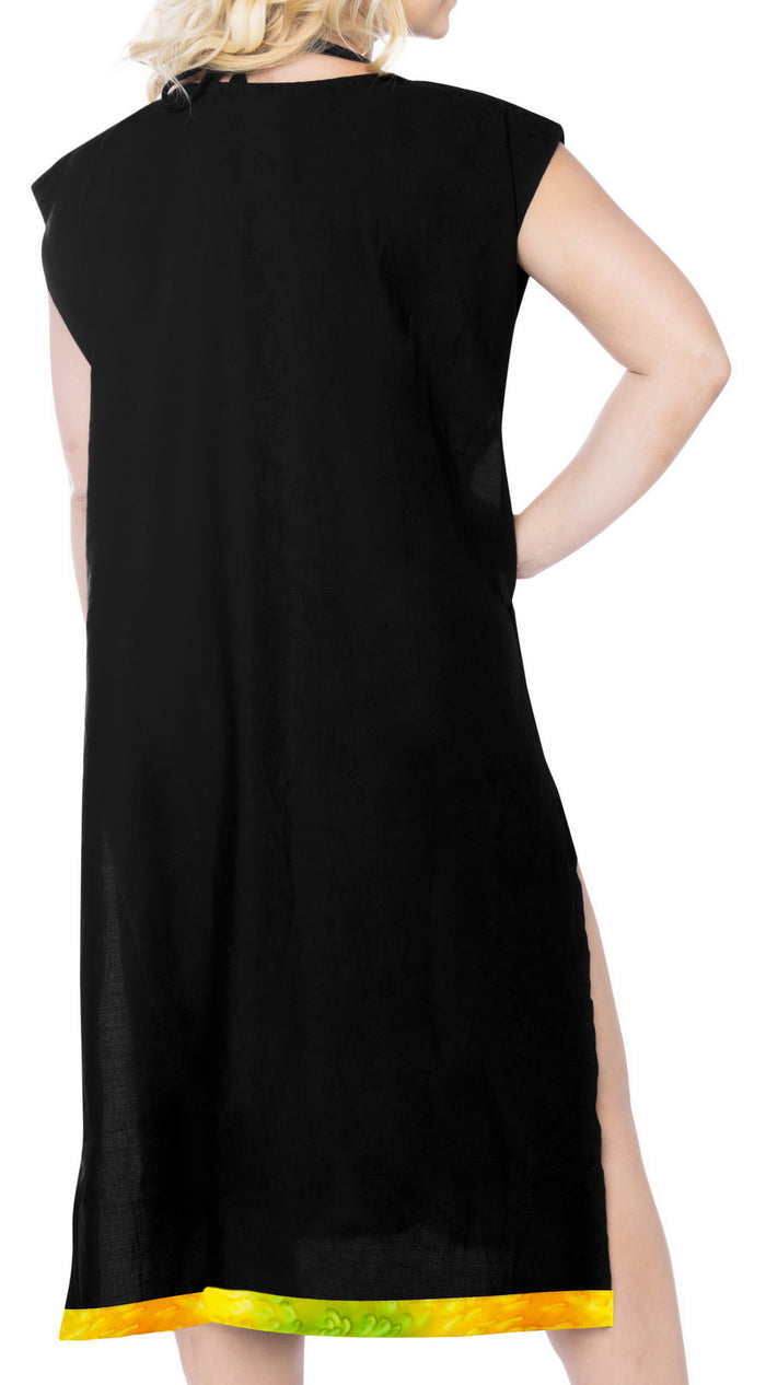 La Leela LA LEELA Women's Beach Swimsuit For Women Cover-ups Printed V_Neck Bikini Cover-Up Solid Plain Black