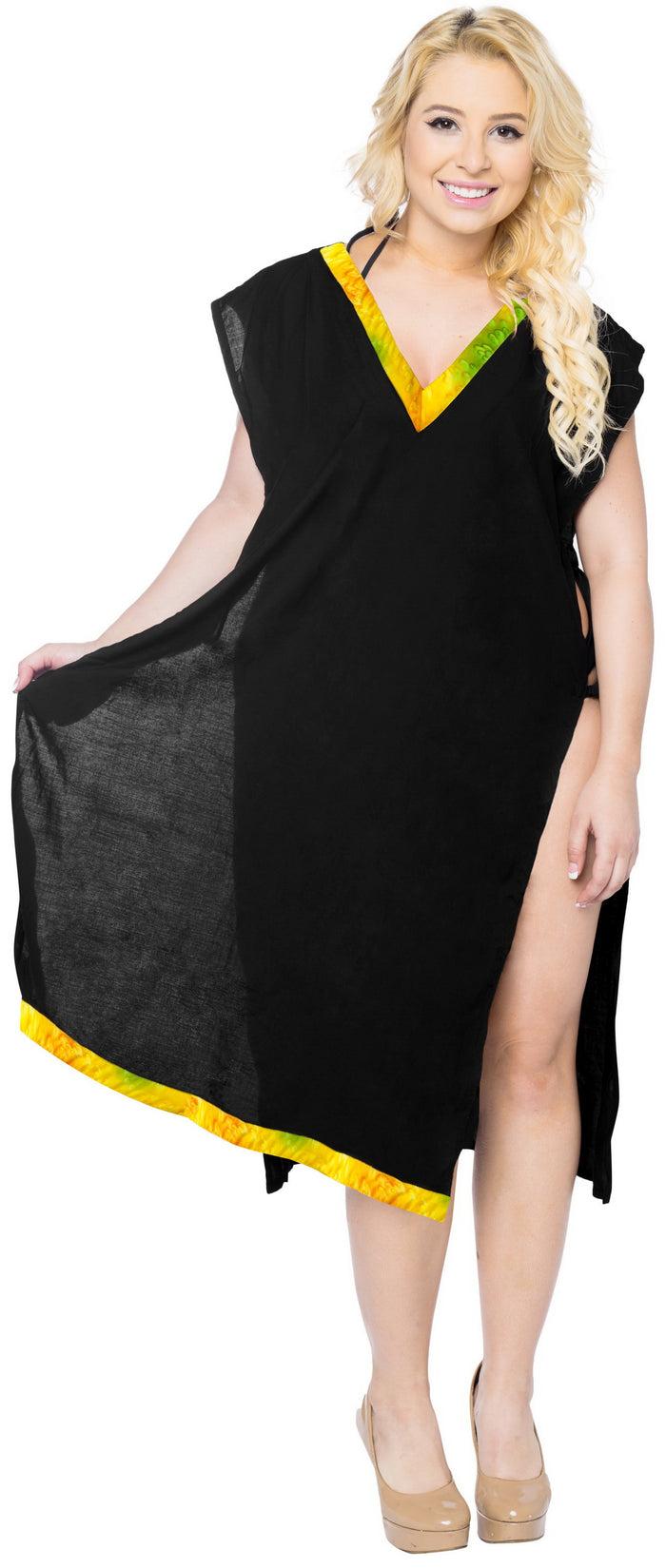 la leela LA LEELA Women's Beach Swimsuit for Women Cover-ups printed V_Neck Bikini Cover-Up Solid Plain Black