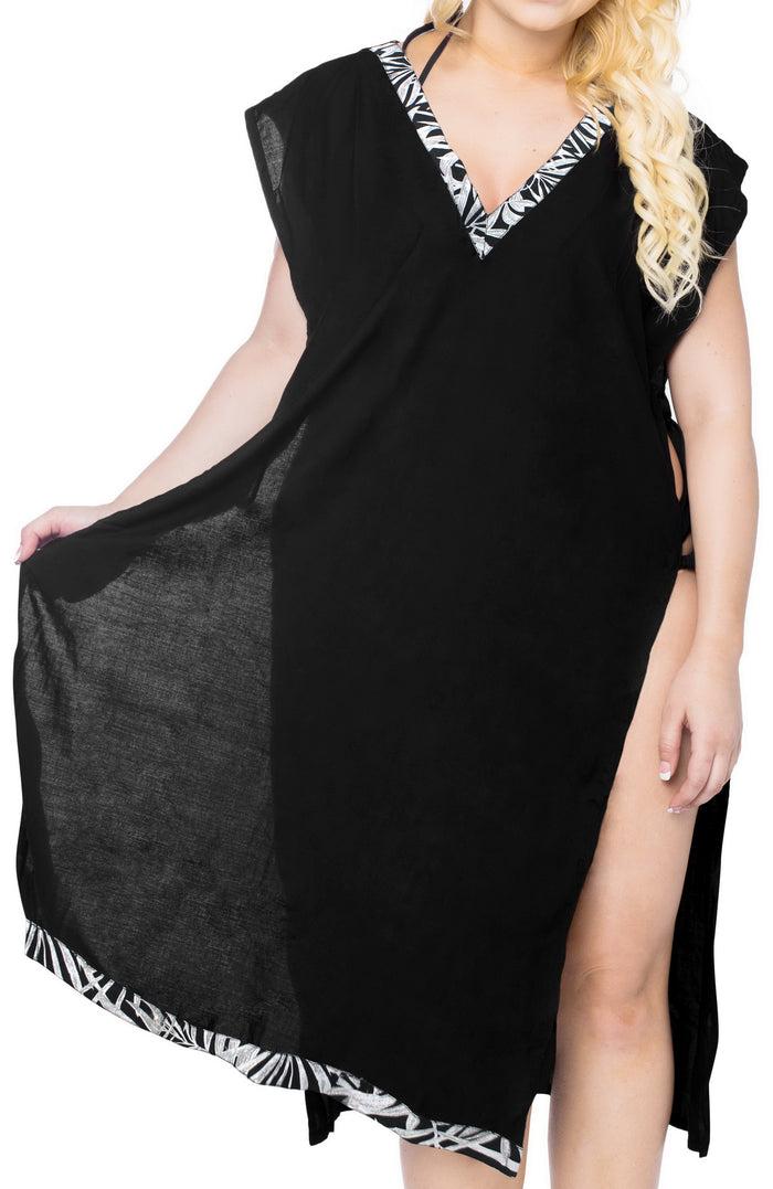 La Leela LA LEELA Women's Beach Swimsuit For Women Cover-ups Printed Bikini Cover-Up Side Cut Orange Solid Plain Black[M-L]