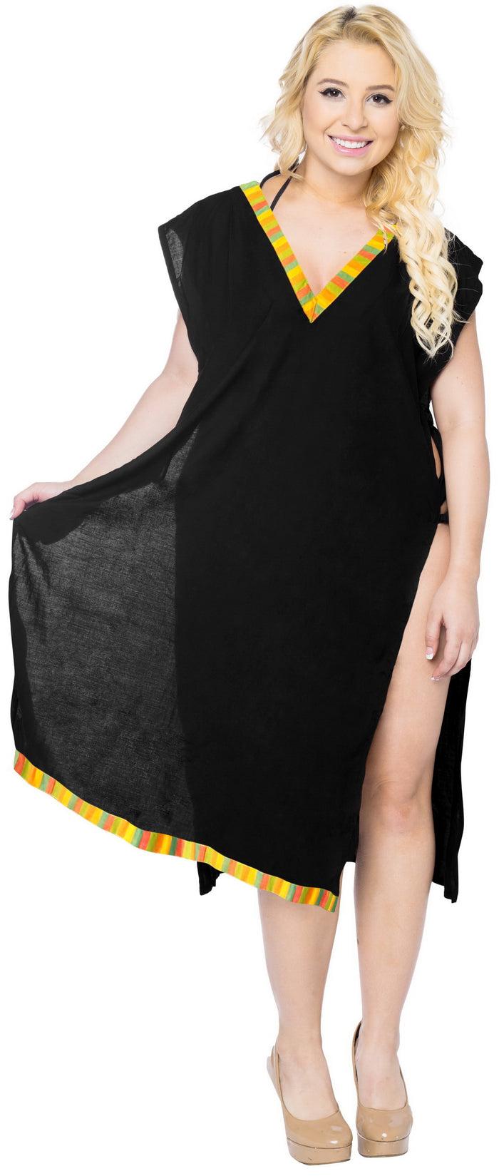 la leela LA LEELA Women's Beach Swimsuit for Women Cover-ups printed Bikini Cover-Up Side Cut Yellow Solid Plain Black