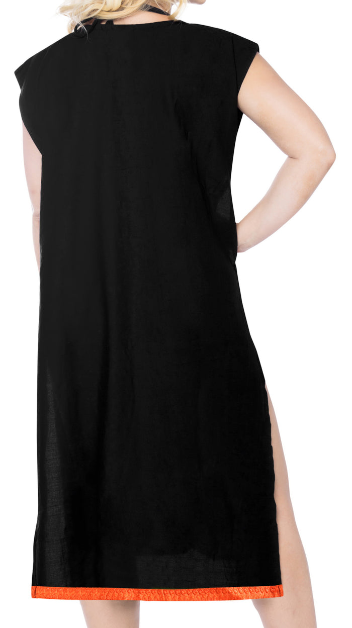 La Leela LA LEELA Women's Beach Swimsuit For Women Cover-ups Bikini Cover-Up Solid Plain Black OSFM 8-14[M-L]