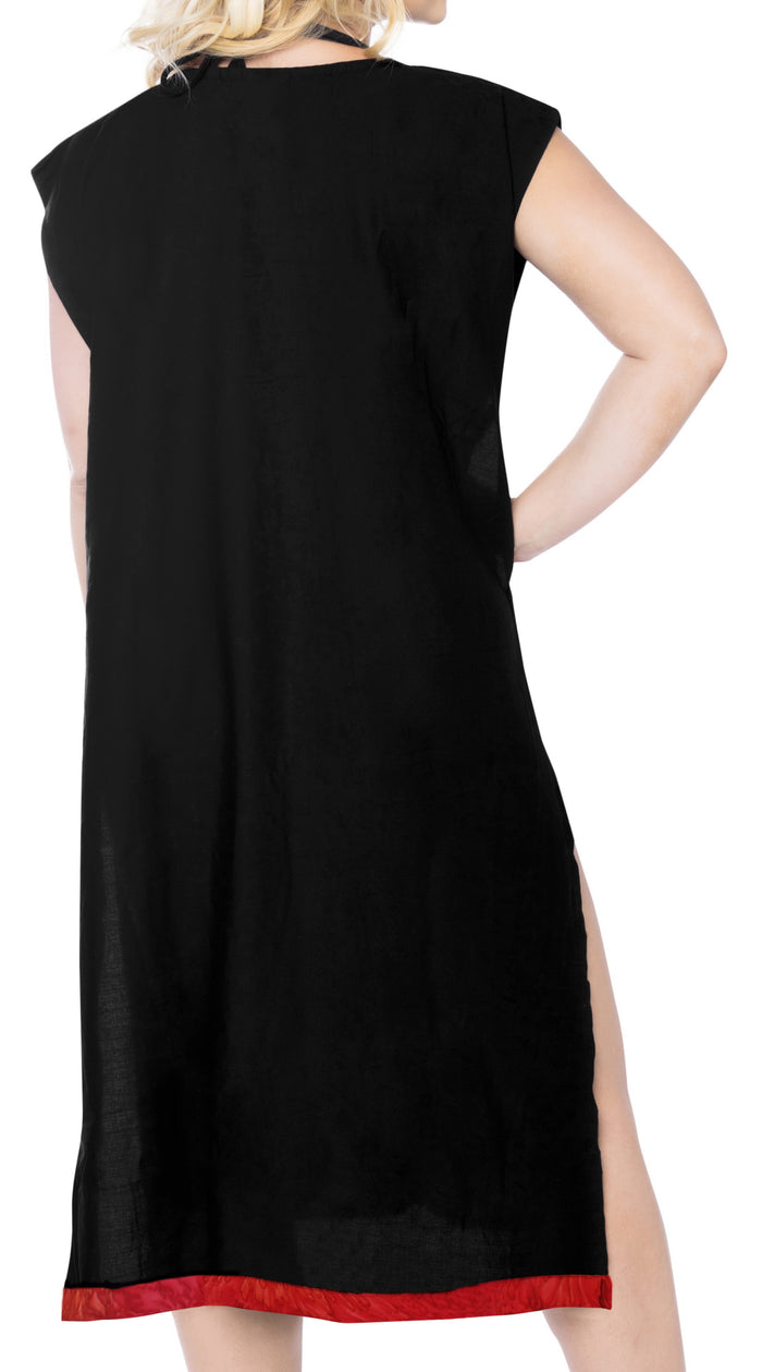 La Leela LA LEELA Women's Beach Swimsuit For Women Cover-ups Printed V-Neck Red Bikini Cover-Up Solid Plain Black